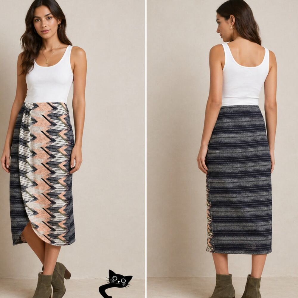 Anthropologie Maeve Plata Aztec Stripes Knit Midi Blue White & Peach XS - Picture 5 of 13